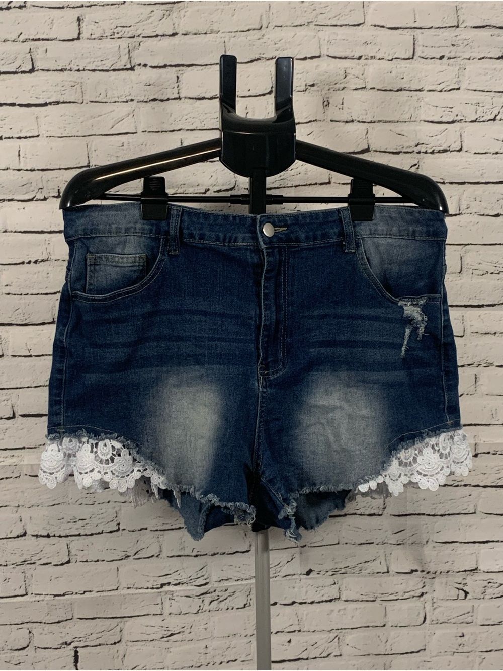 Denim Lace Trim Women's Shorts 3XL